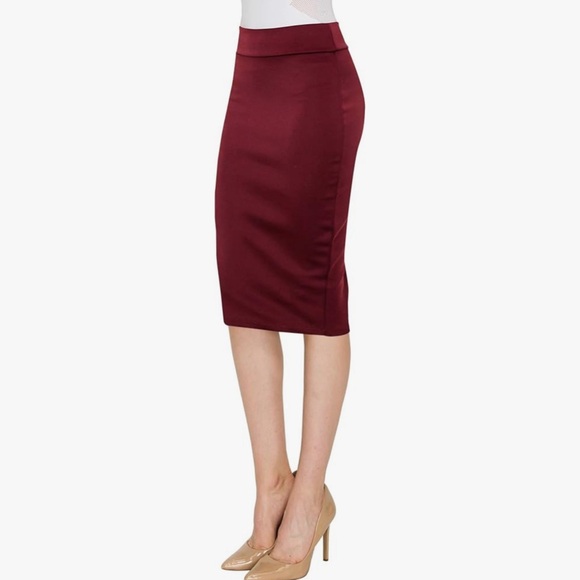Women's Elastic Waist Stretch Bodycon Midi Knee Length Pencil Skirt for Office - Picture 2 of 6